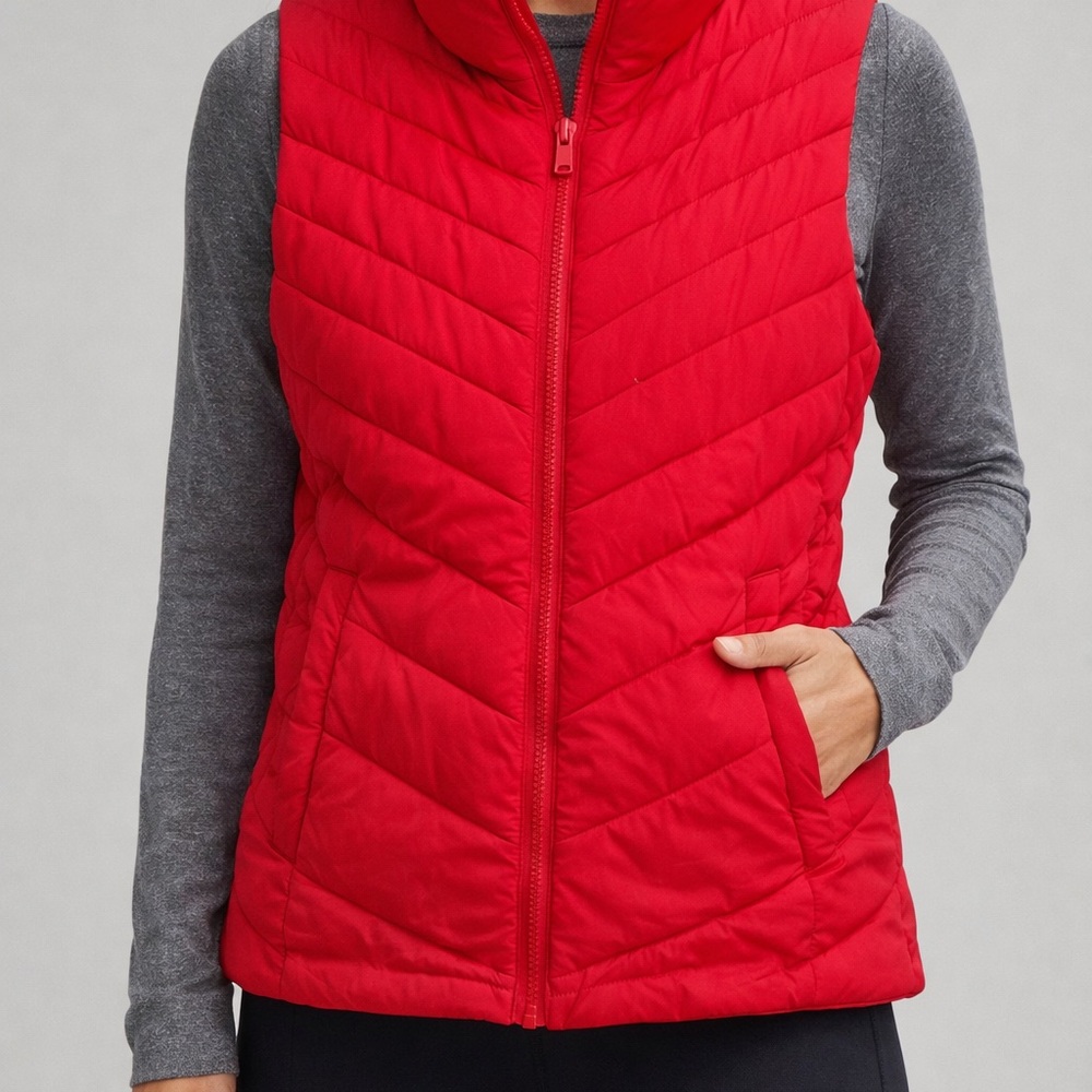 GAP Red Puffer Vest Women’s Medium Quilted Zip Up
